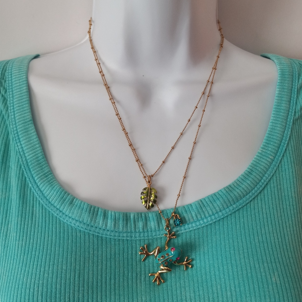 Betsey Johnson Rainforest Frog Double Chain Necklace - Picture 9 of 9
